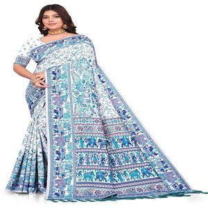 Women's Indian Traditional Kashmiri Pashmina Silk Saree With Unstitched Blouse🤎